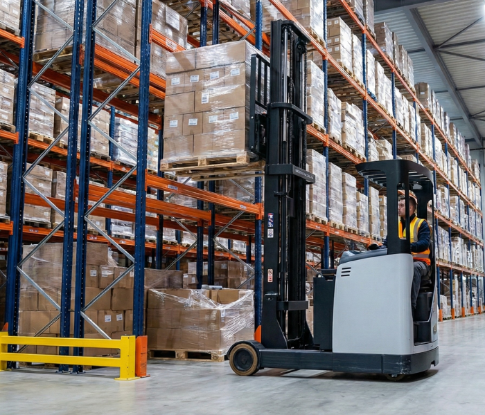 warehouse with forklift driver